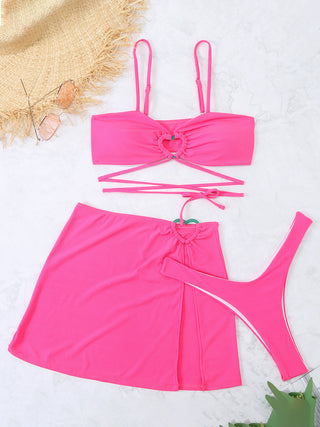 Cutout Spaghetti Strap Three-Piece Swim Set