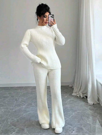 Stand Collar Long Sleeve Sweater And Lounge Pants Set
