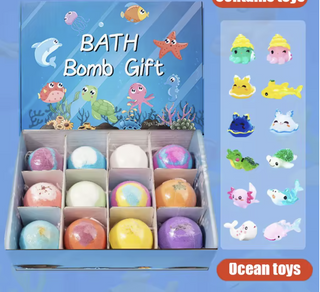 Ocean Bath Salt Set with Surprise Toys Inside 12 Pack Organic Safe Bubble Baths Salt