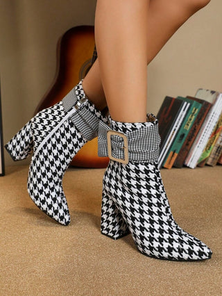 Pointed Toe Chunky High Heel Short Boots