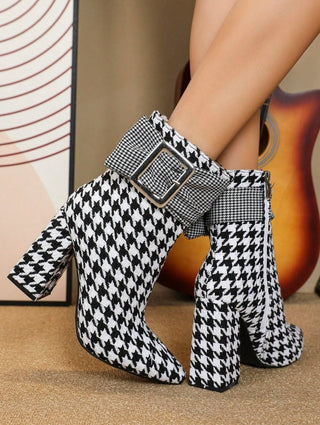 Pointed Toe Chunky High Heel Short Boots