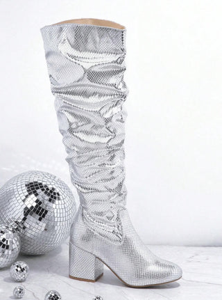 Metallic Chunky Heeled Boots