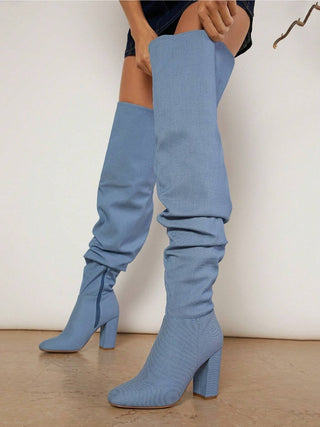 Metallic Pointy Toe Thigh High Boots