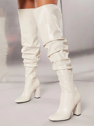 Metallic Pointy Toe Thigh High Boots