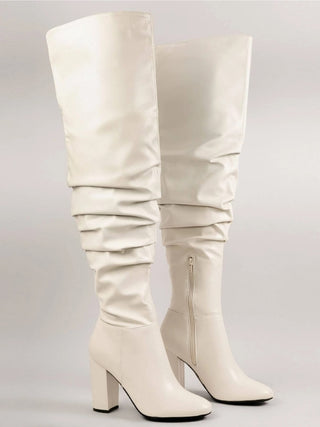 Metallic Pointy Toe Thigh High Boots