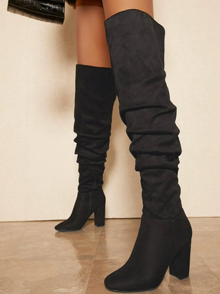 Metallic Pointy Toe Thigh High Boots