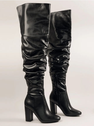 Metallic Pointy Toe Thigh High Boots