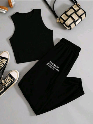 Simple Tank Top And Long Pants Suit