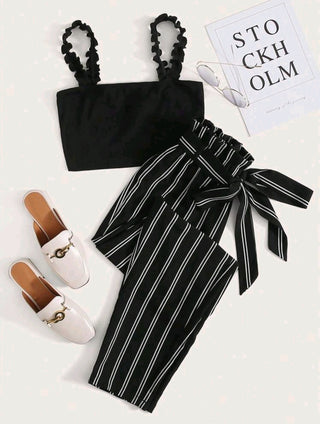 Cami Top & Tie Waist Striped Pants, Spring, Summer Set