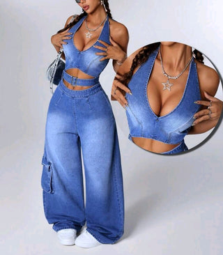 Summer Fashion Hollow Denim Jumpsuit