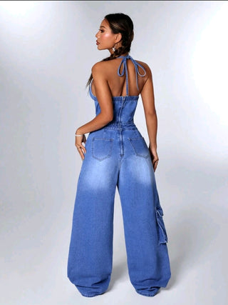 Summer Fashion Hollow Denim Jumpsuit