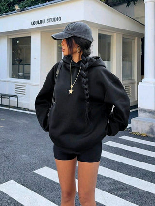 Casual Letter Graphic Loose Hoodie Sweatshirt, Autumn Thermal