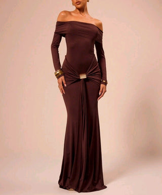 Off Shoulder Long Sleeve Maxi Dress