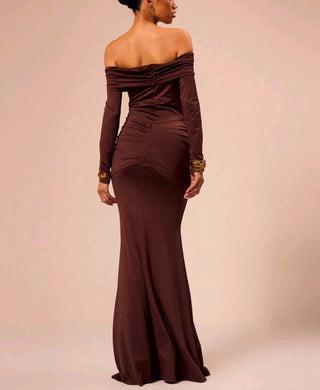 Off Shoulder Long Sleeve Maxi Dress