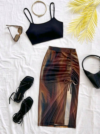 Vocation Knitted Set, Sunset Print Skirt & Top