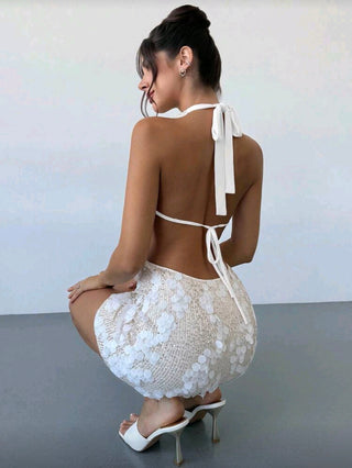 Elegant Sequin Swing Neck Mini Dress