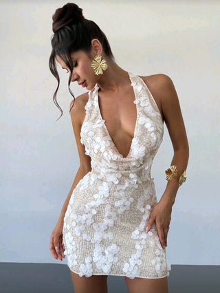 Elegant Sequin Swing Neck Mini Dress