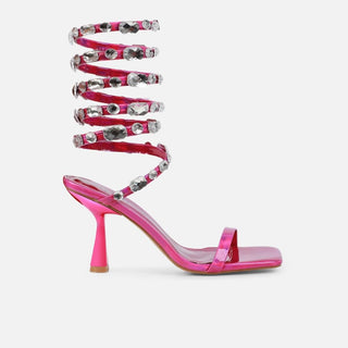 Amor Pink Holographic Diamante Spiral Sandals