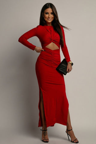 ELASTIC MAXI DRESS WITH A CUT OUT AND A STRAPS