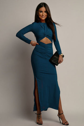 ELASTIC MAXI DRESS WITH A CUT OUT AND A STRAPS