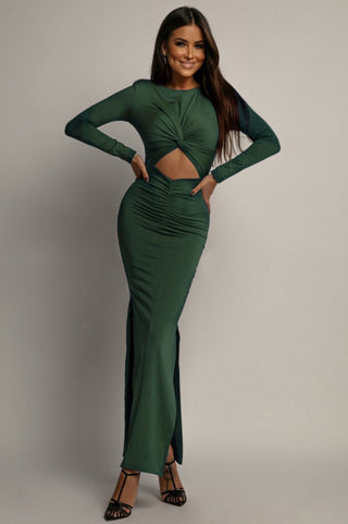 ELASTIC MAXI DRESS WITH A CUT OUT AND A STRAPS