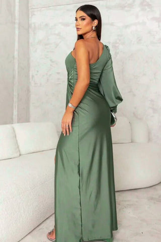 ONE SHOULDER MAXI DRESS WITH AN OPENING IN THE SLEEVE