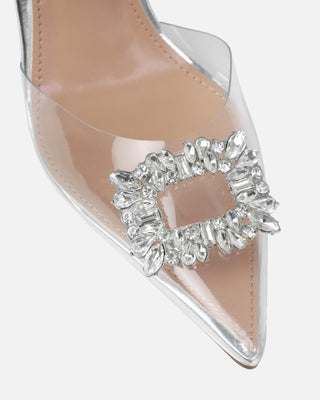 Dionne Crowe Gift Silver Clear Diamante Slingback Heels