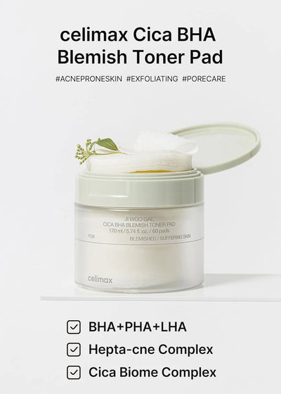 Ji Woo Gae Cica BHA Blemish Toner Pad - Celimax