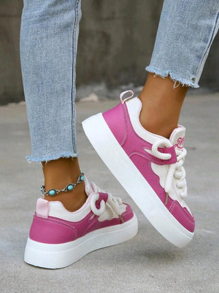Breathable Lace-Up Round Toe Sneakers For Casual And Sporting