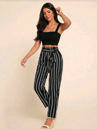Cami Top & Tie Waist Striped Pants, Spring, Summer Set