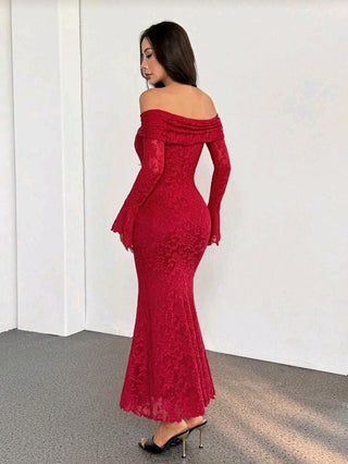 Off Shoulder Long Sleeve Front Tie Bodycon Dress
