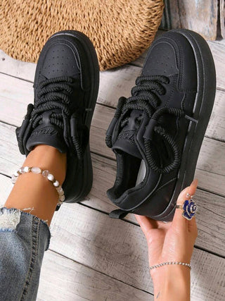 Breathable Lace-Up Round Toe Sneakers For Casual And Sporting