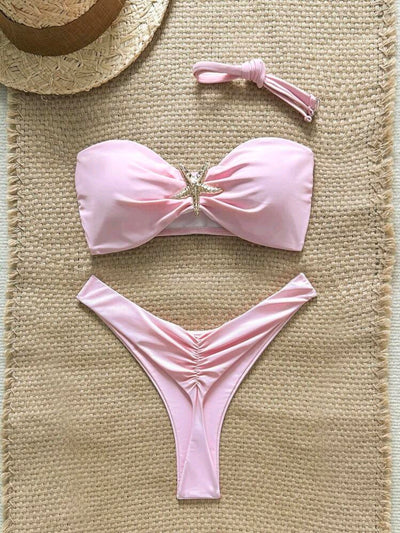 Spaghetti Strap Metal Starfish Decor Sexy Bikini Sets, Summer