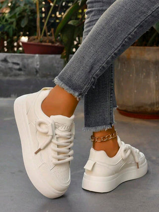Breathable Lace-Up Round Toe Sneakers For Casual And Sporting