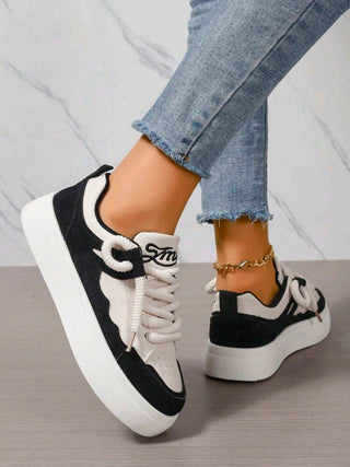 Breathable Lace-Up Round Toe Sneakers For Casual And Sporting