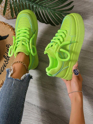 Breathable Lace-Up Round Toe Sneakers For Casual And Sporting