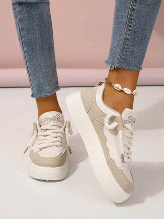Breathable Lace-Up Round Toe Sneakers For Casual And Sporting