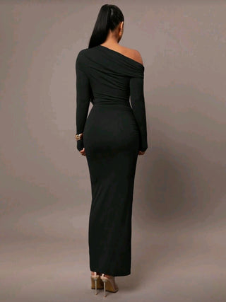 Long-Sleeved, Tight-Fitting, Sexy Solid Color Stretch Knitted, Long Dress