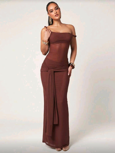 Sexy Solid Color Asymmetric Neckline Dress