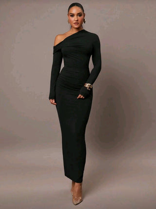 Long-Sleeved, Tight-Fitting, Sexy Solid Color Stretch Knitted, Long Dress