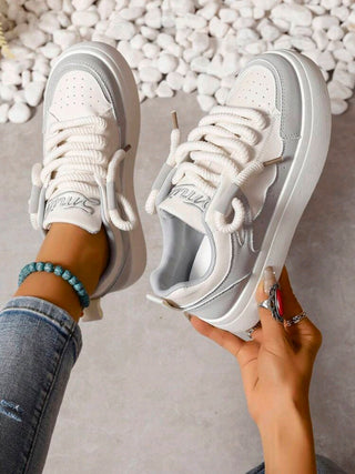 Breathable Lace-Up Round Toe Sneakers For Casual And Sporting