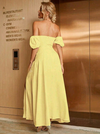 Off Shoulder Tie Front Split Thigh Dress