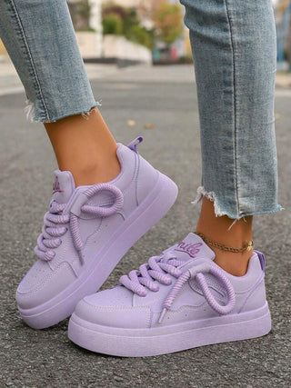 Breathable Lace-Up Round Toe Sneakers For Casual And Sporting