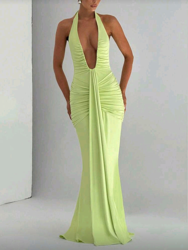 Neon Green Sexy Backless Dress
