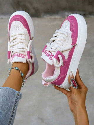 Breathable Lace-Up Round Toe Sneakers For Casual And Sporting
