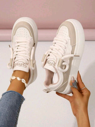 Breathable Lace-Up Round Toe Sneakers For Casual And Sporting