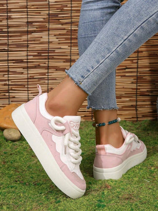 Breathable Lace-Up Round Toe Sneakers For Casual And Sporting